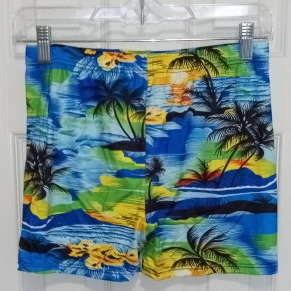 Boys Swim Shorts Swimming Trunks Multicolor Tropical Pattern Elastic Waist - Picture 1 of 3